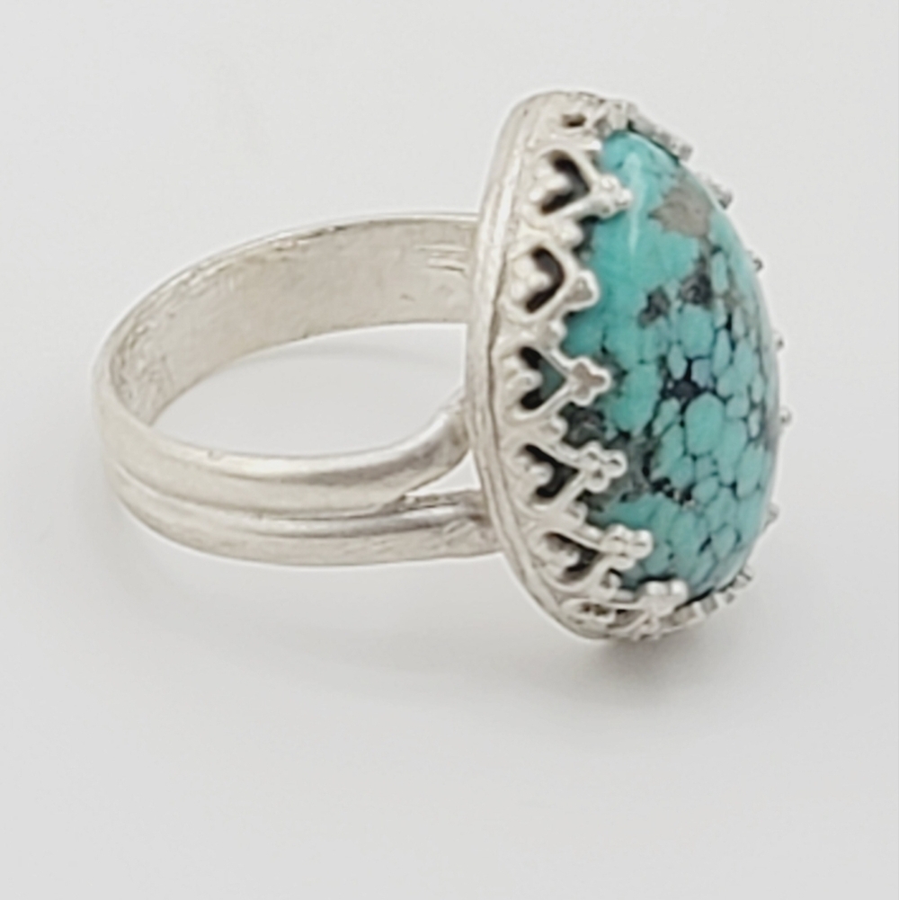 TURQUOISE BOHEMIAN HANDMADE RING IN .925 STERLING SILVER METAL SIZE 5.5 - Picture 4 of 6